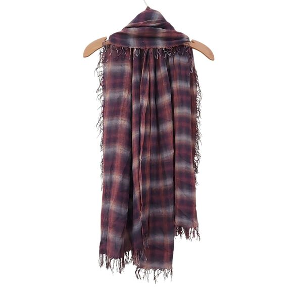 Chan Luu Scarf Womens One Size Dark Sapphire Ombre Plaid Fringed Silk Cashmere - Picture 4 of 11